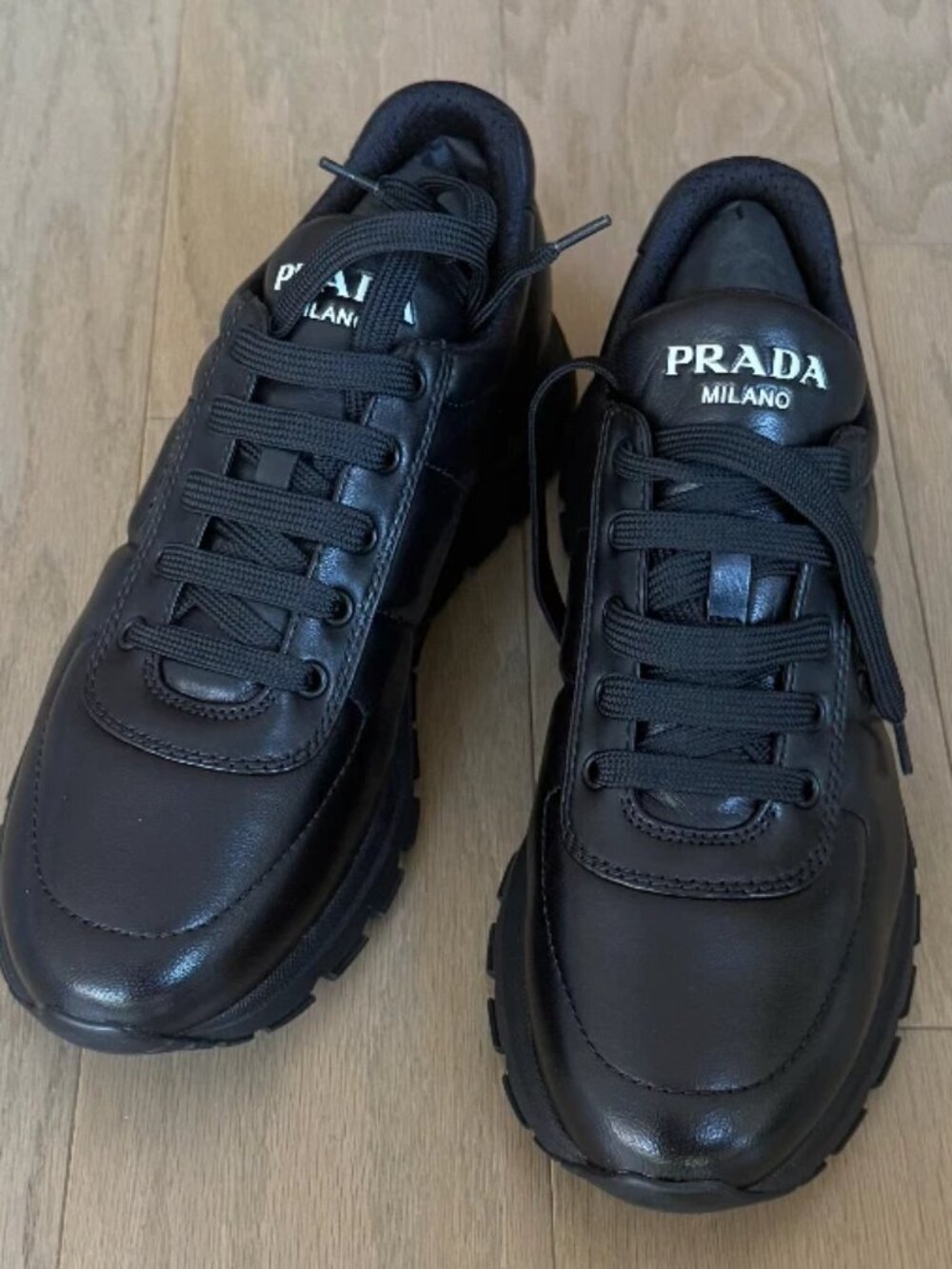 NEW PRADA Nappa Sport Black Leather Sneakers (Men's)